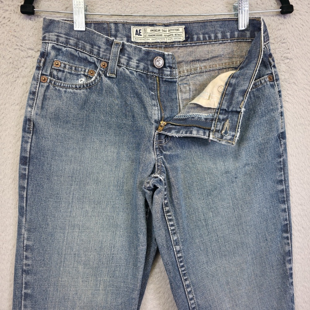 Y2K American Eagle Jeans Womens 2 Blue Bootcut Mid Rise Distressed Western Denim
